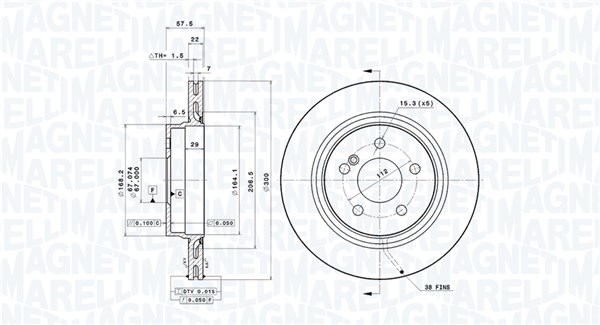 MAGNETI MARELLI Bremseskive 360406076700 ventileret 300mm 22mm for MERCEDES-BENZ