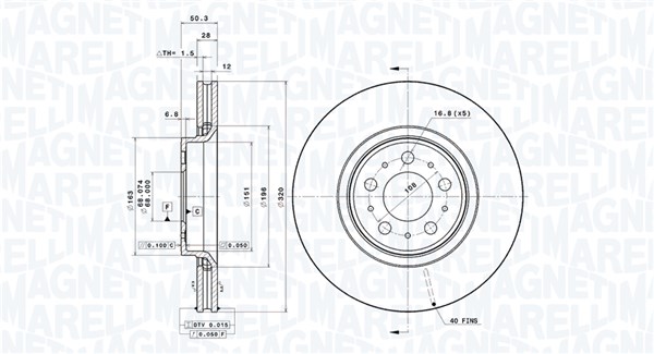 MAGNETI MARELLI Bremseskive 360406077400 ventileret 320mm 28mm for VOLVO