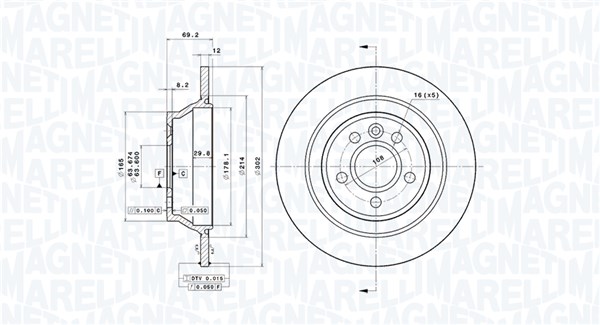 MAGNETI MARELLI Bremseskive 360406077500 fuld 302mm 12mm for VOLVO