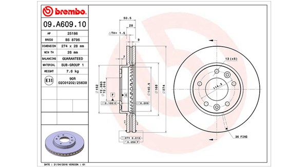 MAGNETI MARELLI Bremseskive 360406078100 274mm 28mm for KIA