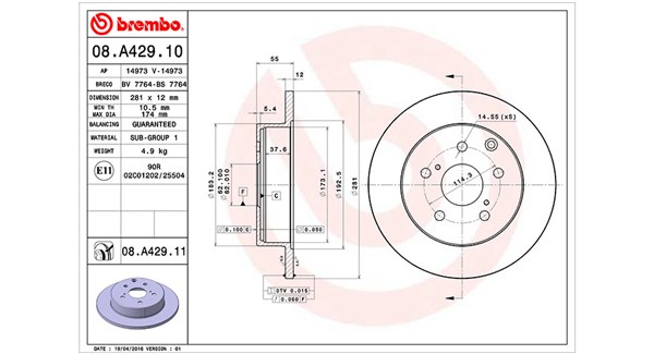 MAGNETI MARELLI Bremseskive 360406078000 281mm 12mm for LEXUS TOYOTA (FAW)