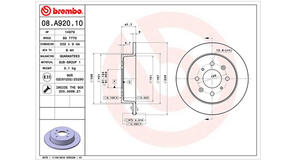MAGNETI MARELLI Bremseskive 360406079400 239mm 9mm for HONDA