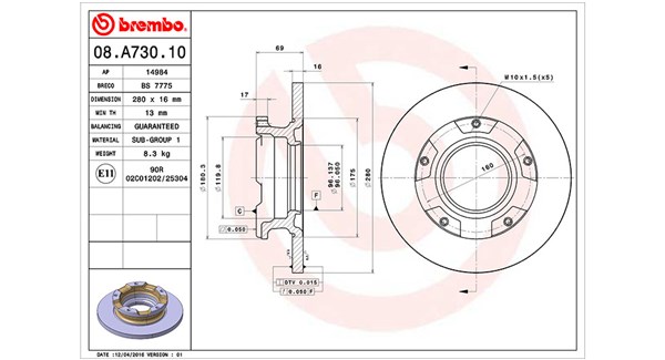 MAGNETI MARELLI Bremseskive 360406080300 280mm 16mm for FORD