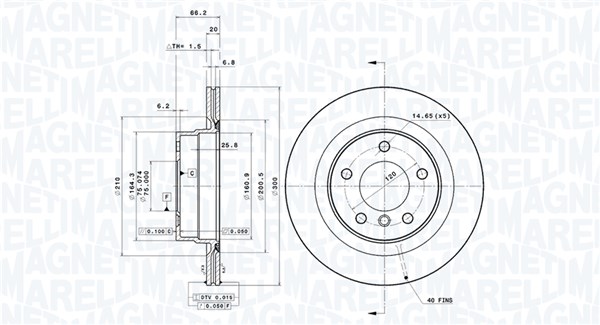 MAGNETI MARELLI Bremseskive 360406087101 ventileret 300mm 20mm for BMW