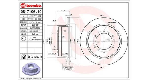 MAGNETI MARELLI Bremseskive 360406086100 315mm 18mm for MITSUBISHI