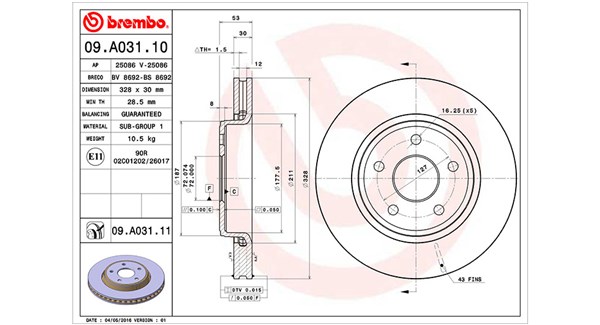 MAGNETI MARELLI Bremseskive 360406089200 328mm 30mm for CHRYSLER JEEP