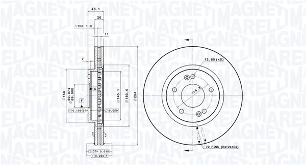 MAGNETI MARELLI Bremseskive 360406087900 ventileret 294mm 26mm for HYUNDAI