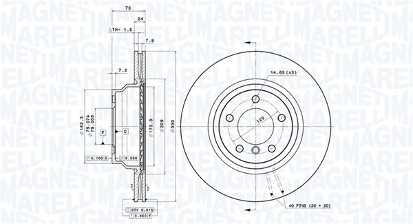 MAGNETI MARELLI Bremseskive 360406092301 ventileret 330mm 24mm for BMW