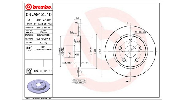 MAGNETI MARELLI Bremseskive 360406091400 270mm 10mm for TOYOTA