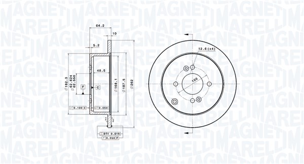 MAGNETI MARELLI Bremseskive 360406092500 262mm 10mm for KIA
