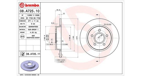 MAGNETI MARELLI Bremseskive 360406095500 271mm 11mm for FORD FORD (CHANGAN) FORD ASIA & OCEANIA