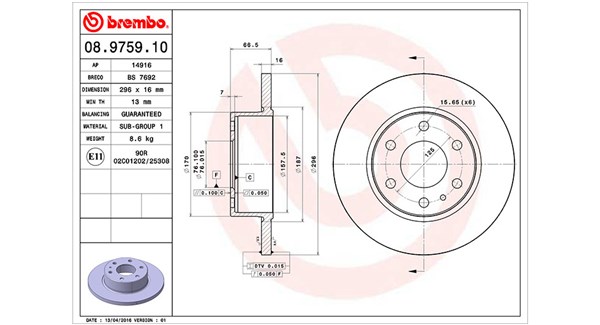 MAGNETI MARELLI Bremseskive 360406093400 296mm 16mm for IVECO