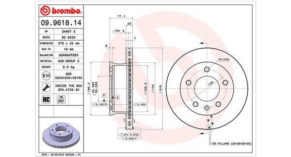 MAGNETI MARELLI Bremseskive 360406098500 Indvendig ventileret- ventilering med dråbeformede blade 276mm 22mm for MERCEDES-BENZ