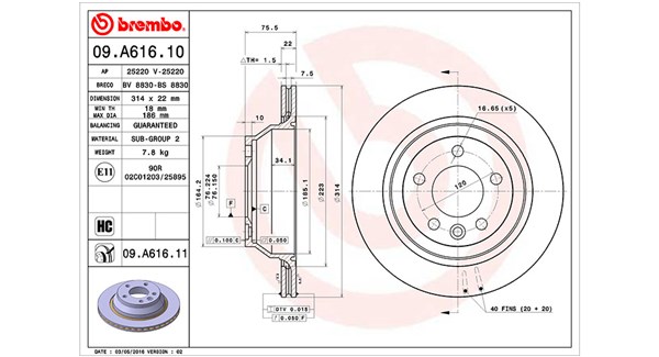 MAGNETI MARELLI Bremseskive 360406098800 ventileret 314mm 22mm for VW