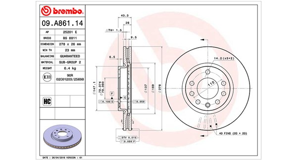 MAGNETI MARELLI Bremseskive 360406103200 ventileret 278mm 26mm for OPEL VAUXHALL