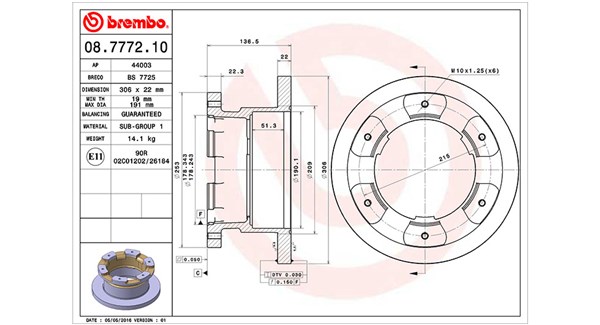 MAGNETI MARELLI Bremseskive 360406106100 306mm 22mm for IVECO