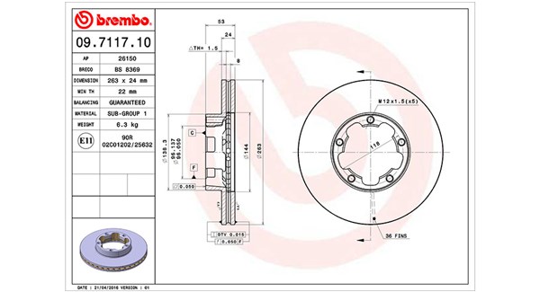 MAGNETI MARELLI Bremseskive 360406105800 263mm 24mm for NISSAN