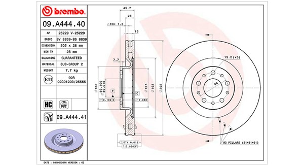 MAGNETI MARELLI Bremseskive 360406106800 Indvendig ventileret- ventilering med dråbeformede blade 305mm 28mm for OPEL FIAT VAUXHALL