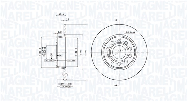 MAGNETI MARELLI Bremseskive 360406107801 fuld 272mm 10mm for VW JETTA VW (FAW)