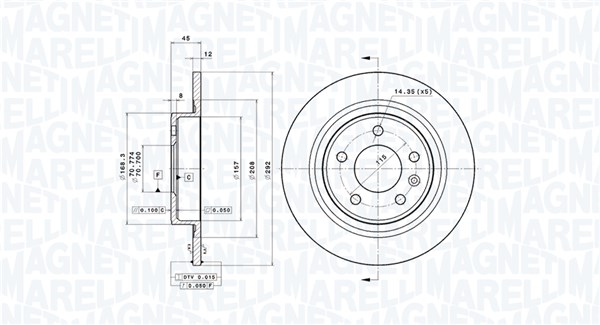 MAGNETI MARELLI Bremseskive 360406107601 fuld 292mm 12mm for OPEL VAUXHALL CHEVROLET