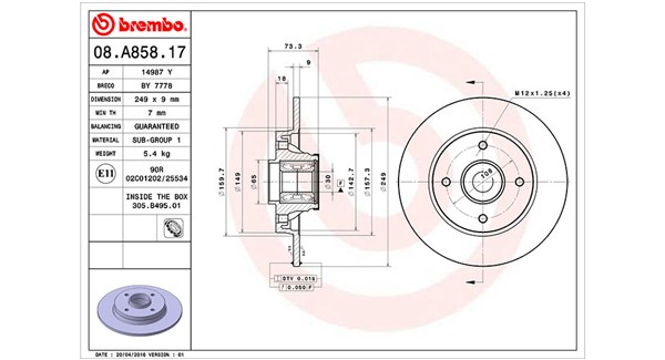 MAGNETI MARELLI Bremseskive 360406107900 fuld 249mm 9mm for DS