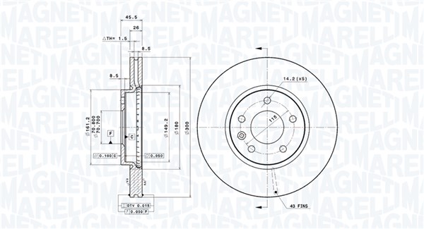 MAGNETI MARELLI Bremseskive 360406108701 ventileret 300mm 26mm for OPEL VAUXHALL CHEVROLET