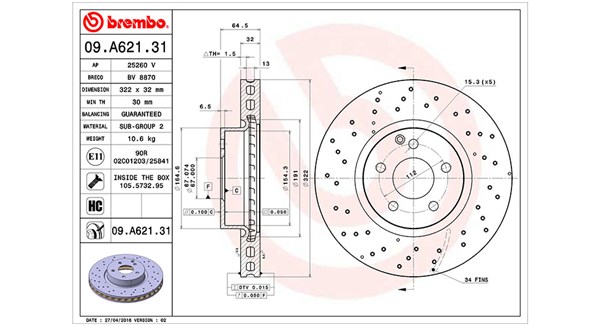 MAGNETI MARELLI Bremseskive 360406109101 perforeret 322mm 32mm for MERCEDES-BENZ