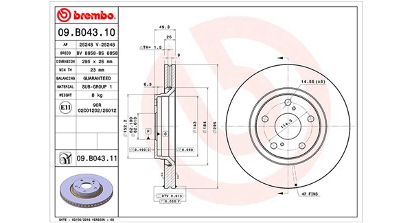 MAGNETI MARELLI Bremseskive 360406109000 ventileret 295mm 26mm for TOYOTA