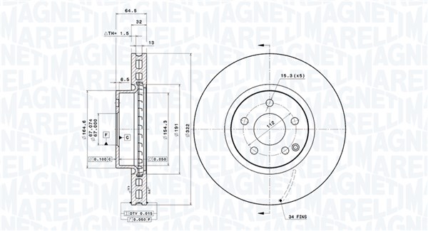 MAGNETI MARELLI Bremseskive 360406109401 ventileret 322mm 32mm for MERCEDES-BENZ