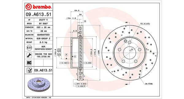 MAGNETI MARELLI Bremseskive 360406108901 perforeret 295mm 28mm for MERCEDES-BENZ