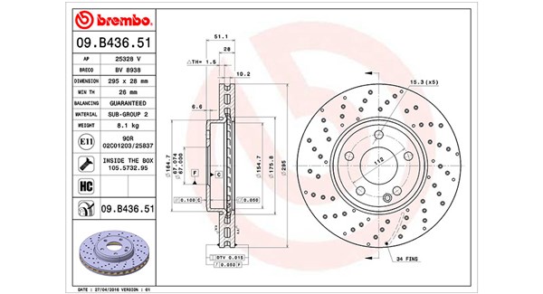 MAGNETI MARELLI Bremseskive 360406109501 perforeret 295mm 28mm for MERCEDES-BENZ
