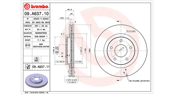 MAGNETI MARELLI Bremseskive 360406109800 Indvendig ventileret- ventilering med dråbeformede blade 294mm 26mm for JEEP LANCIA