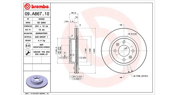 MAGNETI MARELLI Bremseskive 360406112000 ventileret 252mm 18mm for HYUNDAI KIA