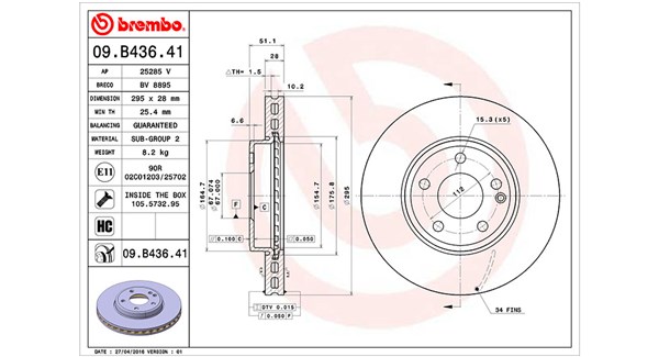 MAGNETI MARELLI Bremseskive 360406113401 ventileret 295mm 28mm for MERCEDES-BENZ