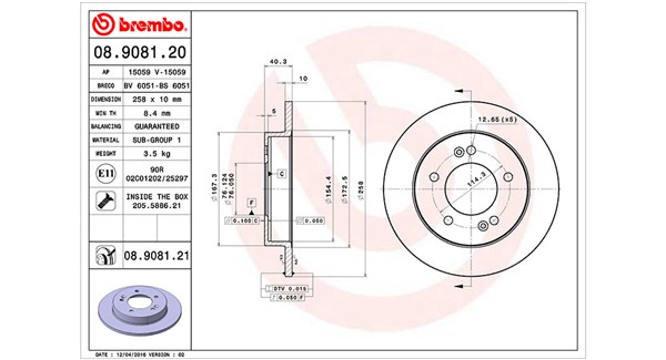 MAGNETI MARELLI Bremseskive 360406114200 fuld 258mm 10mm for KIA