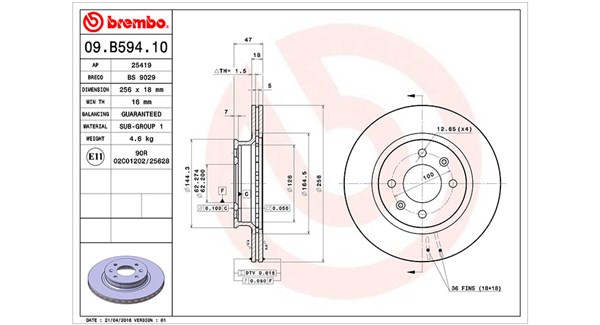 MAGNETI MARELLI Bremseskive 360406114000 ventileret 256mm 18mm for HYUNDAI