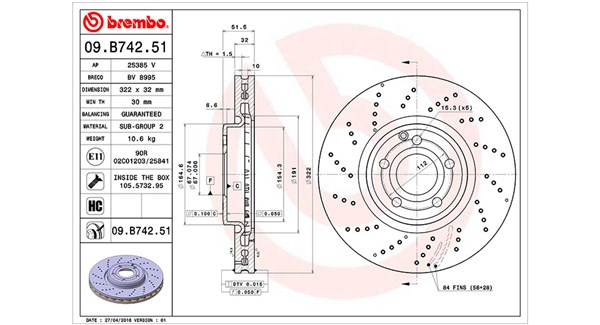MAGNETI MARELLI Bremseskive 360406114601 perforeret 322mm 32mm for MERCEDES-BENZ