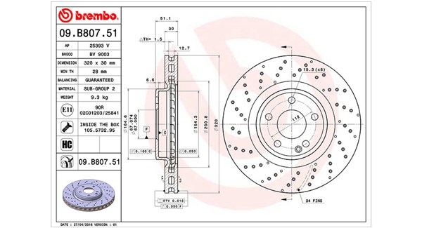 MAGNETI MARELLI Bremseskive 360406114801 perforeret 320mm 30mm for MERCEDES-BENZ