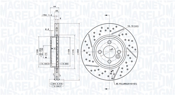 MAGNETI MARELLI Bremseskive 360406114901 lukket/perforeret 294mm 22mm for MINI BMW