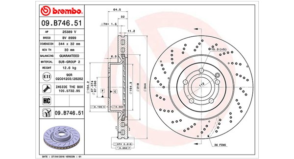 MAGNETI MARELLI Bremseskive 360406114701 perforeret 344mm 32mm for MERCEDES-BENZ