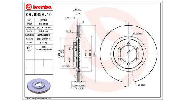 MAGNETI MARELLI Bremseskive 360406115900 ventileret 304mm 28mm for HYUNDAI