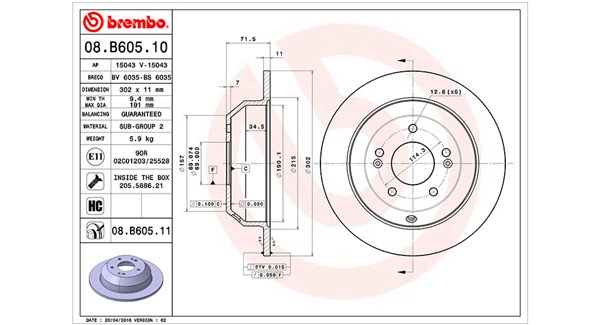 MAGNETI MARELLI Bremseskive 360406115700 fuld 302mm 11mm for HYUNDAI KIA