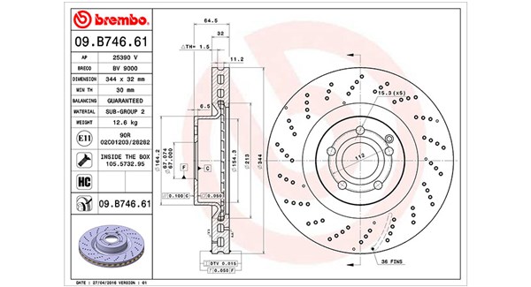 MAGNETI MARELLI Bremseskive 360406116001 perforeret/ventileret 344mm 32mm for MERCEDES-BENZ