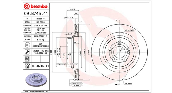 MAGNETI MARELLI Bremseskive 360406117001 ventileret 320mm 24mm for MERCEDES-BENZ