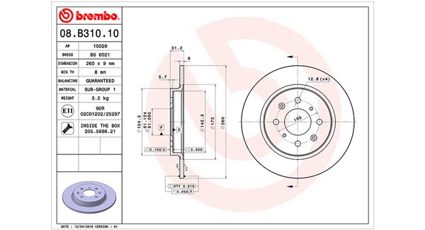MAGNETI MARELLI Bremseskive 360406117500 fuld 260mm 9mm for HONDA