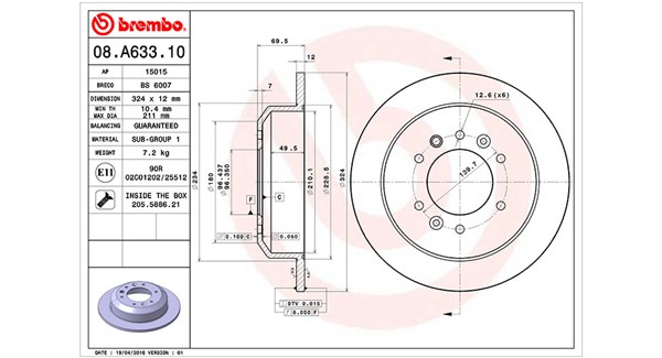 MAGNETI MARELLI Bremseskive 360406116500 fuld 324mm 12mm for KIA
