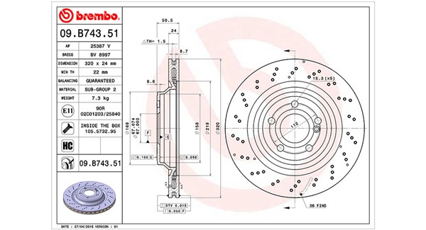 MAGNETI MARELLI Bremseskive 360406118601 perforeret 320mm 24mm for MERCEDES-BENZ