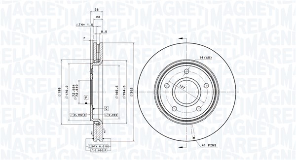 MAGNETI MARELLI Bremseskive 360406119601 ventileret 302mm 28mm for DODGE VW FIAT