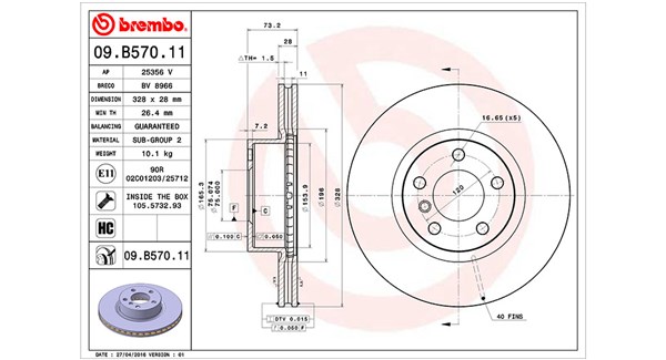 MAGNETI MARELLI Bremseskive 360406119801 ventileret 328mm 28mm for BMW