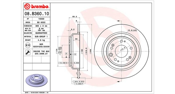MAGNETI MARELLI Bremseskive 360406120100 fuld 305mm 9mm for HONDA